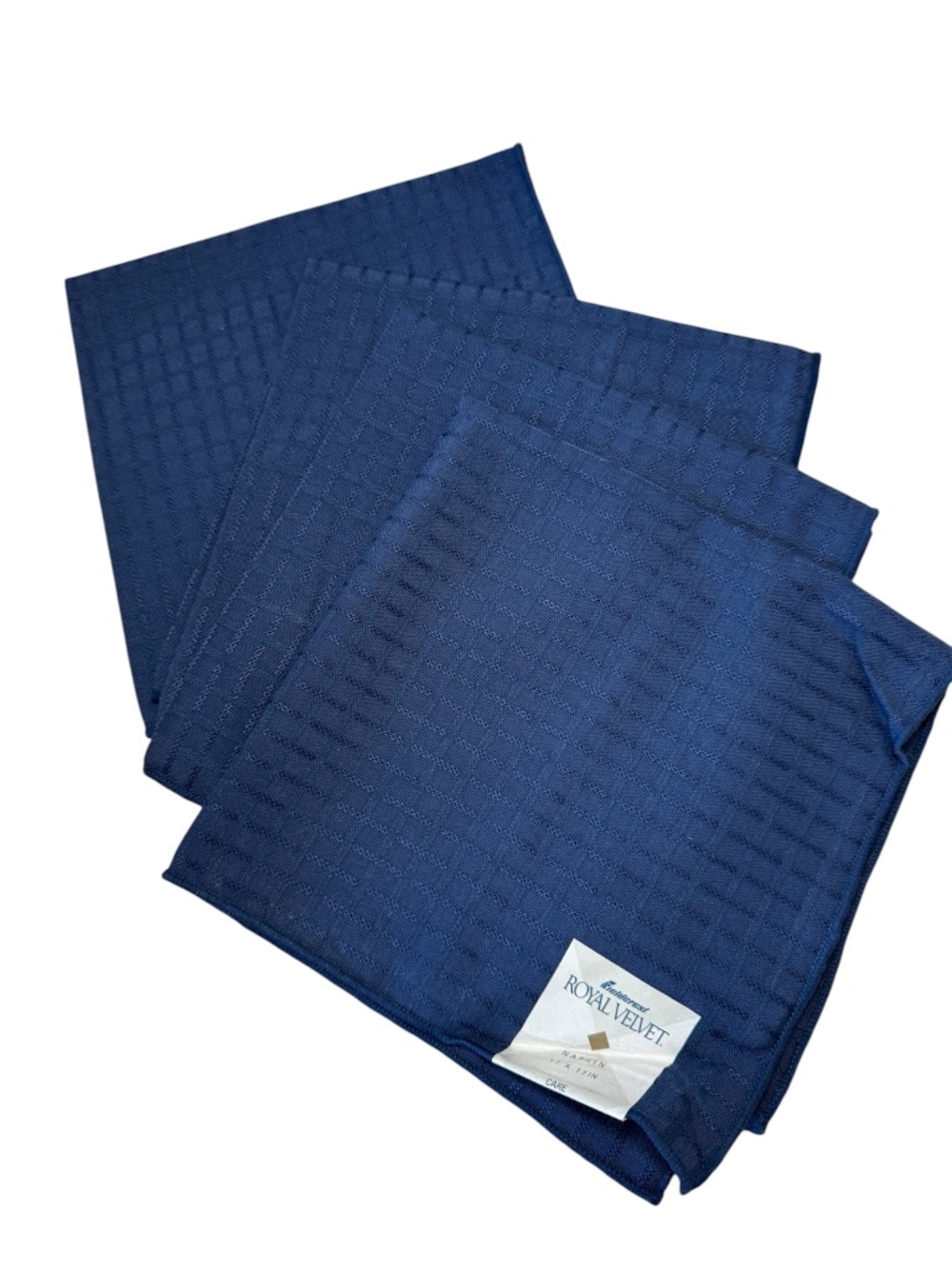 Fieldcrest Royal Velvet Set‎ of 4  Dinner Napkins checker pattern  - Indigo -